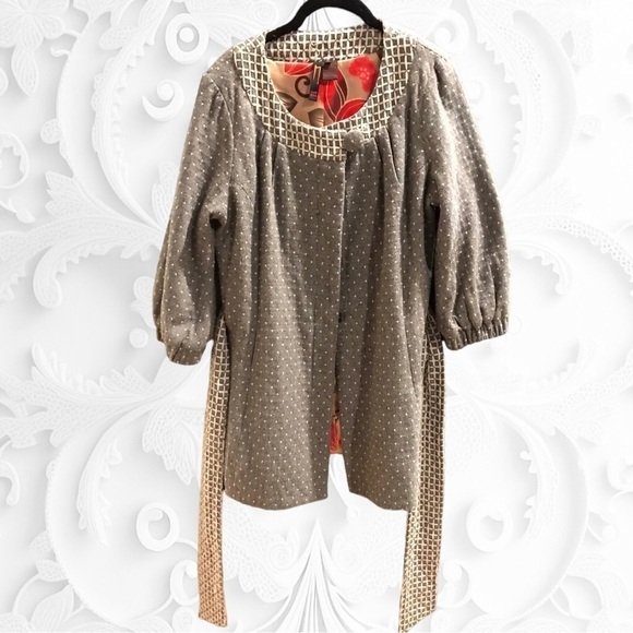 Vintage Nelli USA By Janice Jaraicie Wool Button Up Satin Interior Waist Tie Lrg - Picture 2 of 12